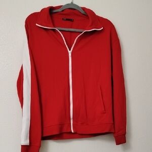 Zara Red Zip-Up Sweater with White Stripe